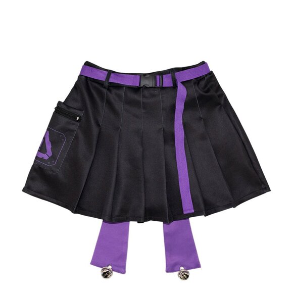 NEW ACDC RAG Error Code Cyberpunk Tech Pleated Black Purple Skirt - Picture 2 of 9